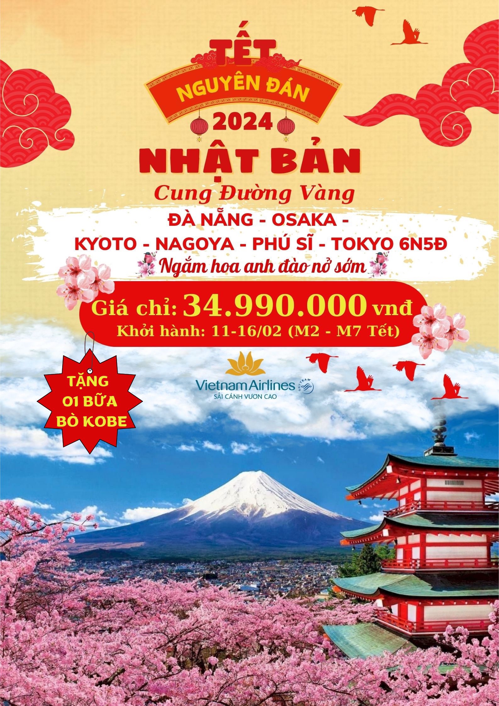 ĐÓN TẾT CỔ TRUYỀN Ở XỨ SỞ HOA ANH ĐÀO   OSAKA – KYOTO – NAGOYA – PHÚ SĨ  – TOKYO KHỞI HÀNH TỪ ĐÀ NẴNG (6 Ngày 5 đêm)